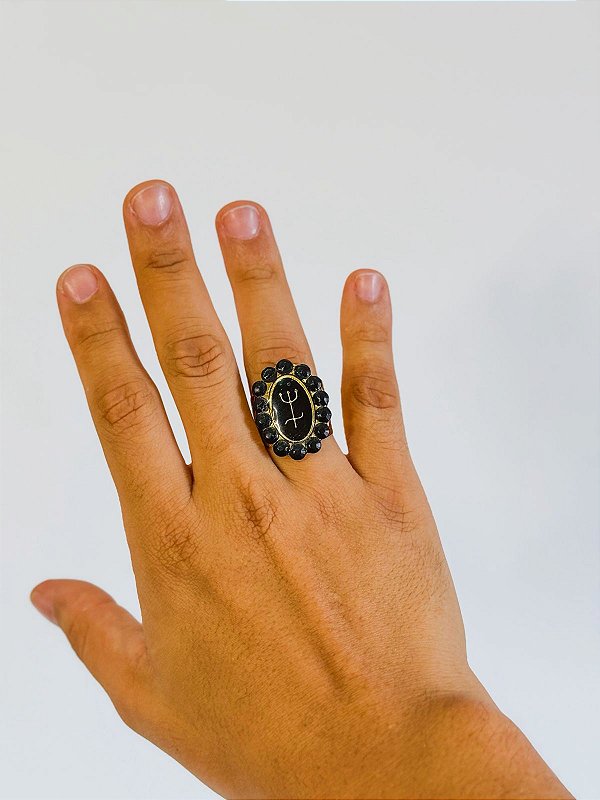 Anel Garfo Pombo gira com strass - oval Preto