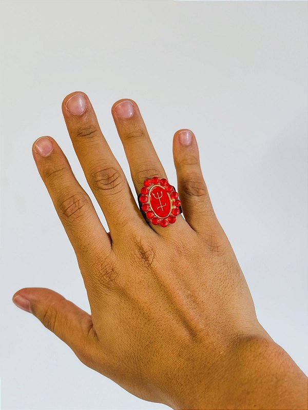Anel Garfo Pombo gira com strass - oval Vermelho