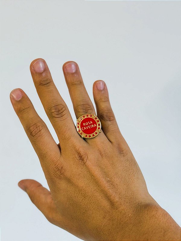 Anel Pombo gira - Rosa caveira vermelho