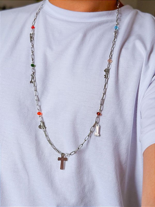 Guia de aço 7 linhas com Cristais - proteção espiritual