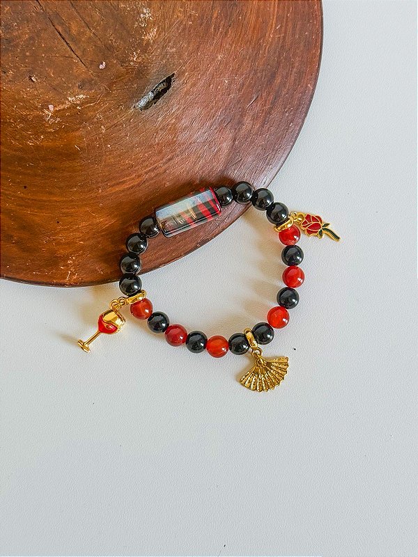 Pulseira de Pomba Gira com Cornalina e Ônix - Poder