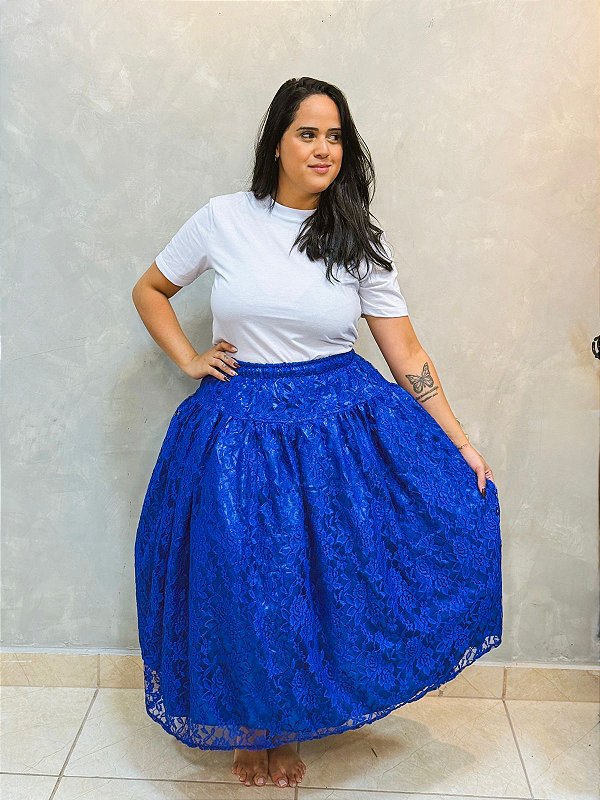 Saia Renda floral Azul Royal