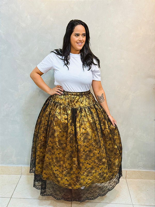 Saia renda Preta e dourado