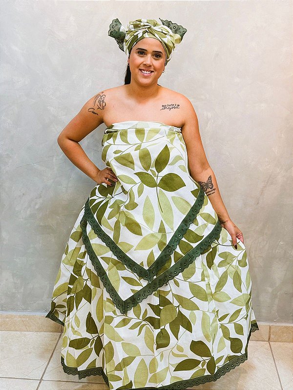 Conjunto Baiana floral 3 peças - Verde