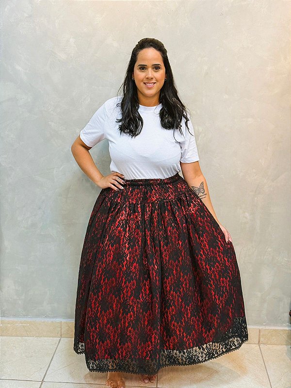 Saia Renda preta e vermelho