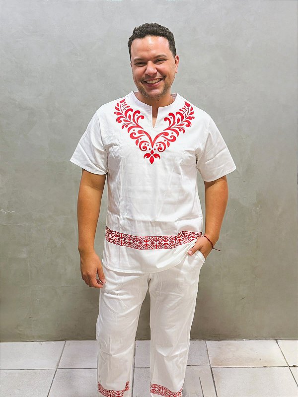 Conjunto Masculino Zibeline branco e estampa Vermelho