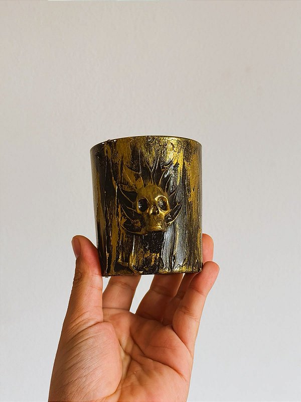 Copo luxo Exu de Caveira preto e dourado