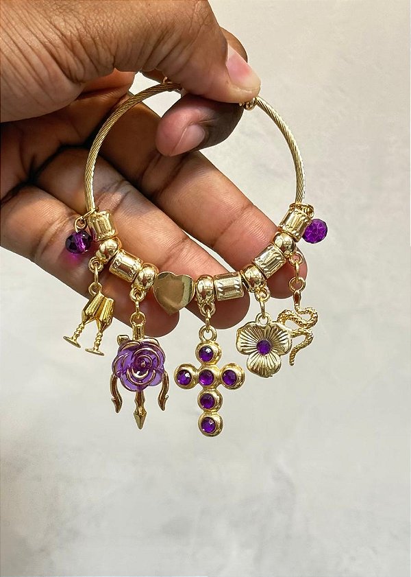 Pulseira Bracelete de Pomba Gira Cruz  e tridente roxo
