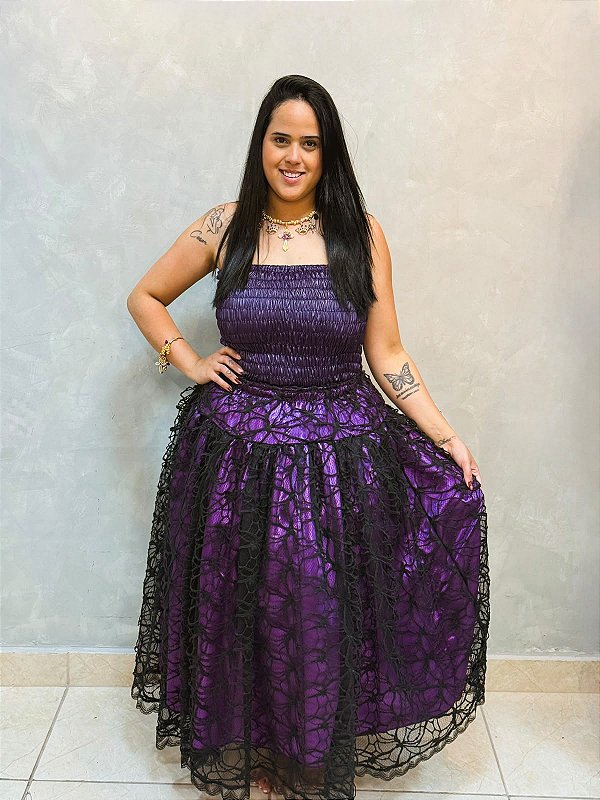 Conjunto Pombagira luxo com Saia e tomara que caia - Roxo e Preto