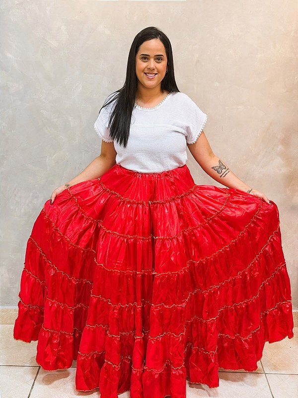 Saia 7 babados Vermelho com 12m de roda