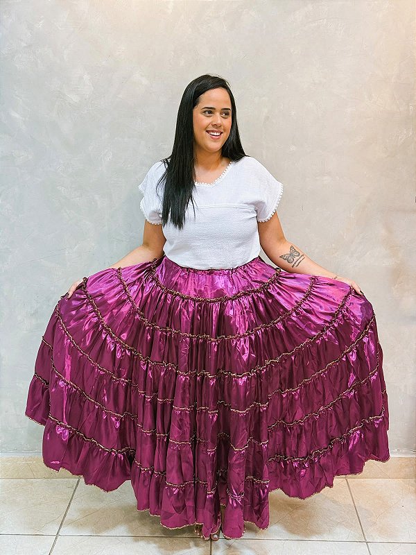 Saia 7 babados roxo com 12m de roda