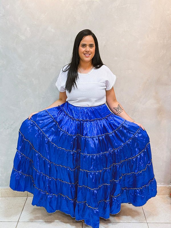 Saia 7 babados Azul com 12m de roda