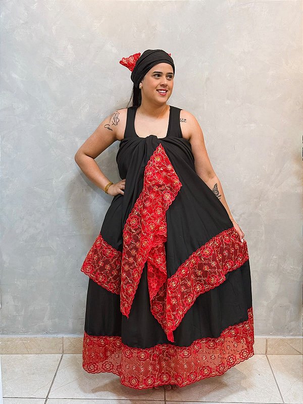 Conjunto essência preto e vermelho de renda - Pomba Gira