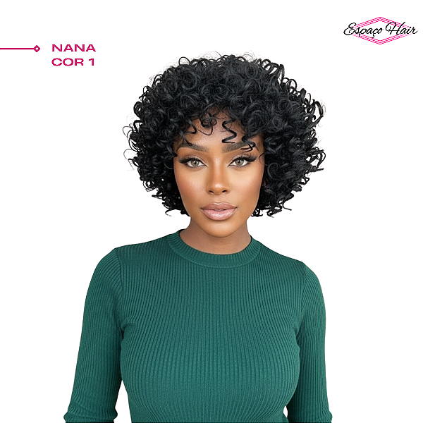 WIG NANA COR 1 - MODERN GIRL - FIBRA ORGANICA - PERUCA CACHEADA PRETA CURTA