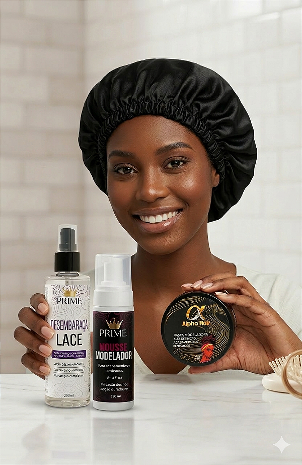 KIT DE CUIDADOS (1 DESEMBARAÇADOR + 1 TOUCA DE CETIM + 1 MOUSSE + 1 POMADA 150g)