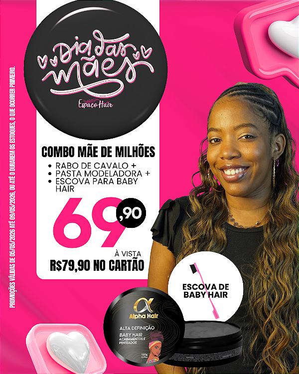 COMBO RABO DE CAVALO + PASTA MODELADORA 150G + ESCOVA DE BABY HAIR