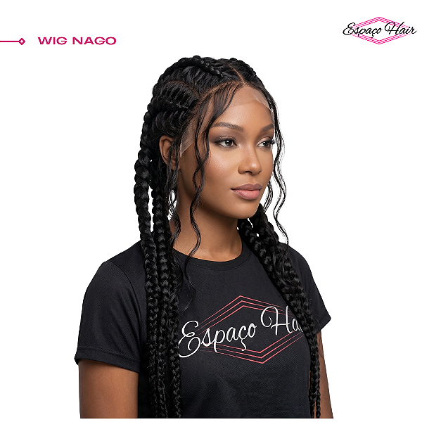 LACE WIG GHANA BRAIDS - TRANÇA NAGO NA COR PRETA