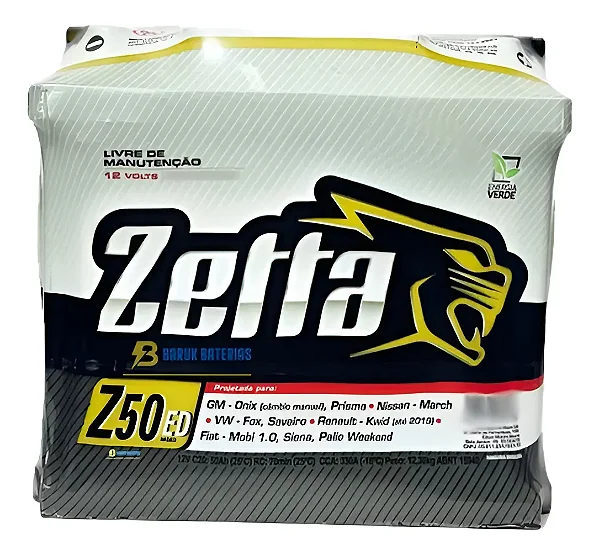 Bateria Zetta 50Ah - Z50ED (Cx Alta) - Fabricação Moura