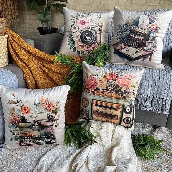 Capa de Almofada Veludo Estampada 45x45 (Antique)