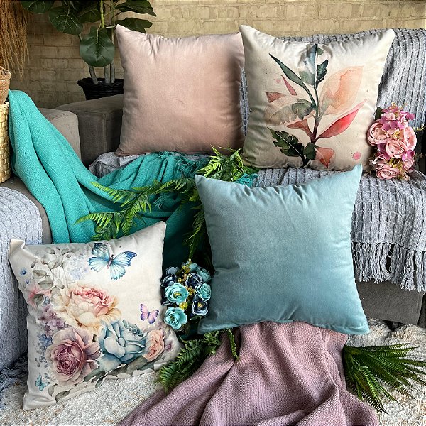 Capa de Almofada Veludo Estampada 45x45 (floral clássico)