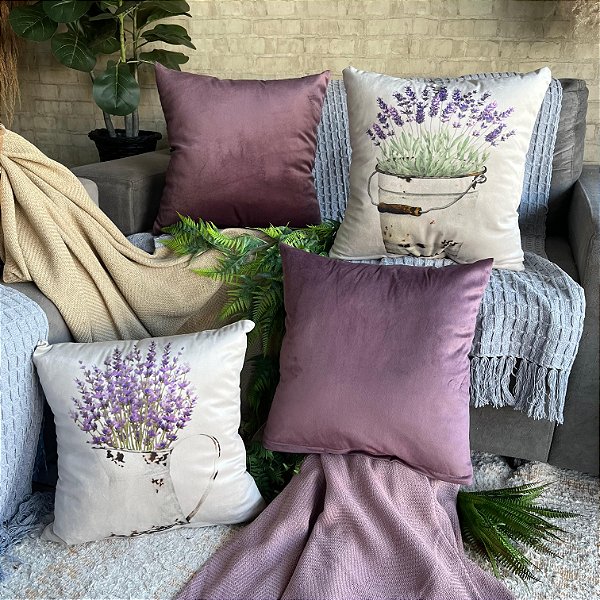 Capa de Almofada Veludo Estampada 45x45 (lavanda)