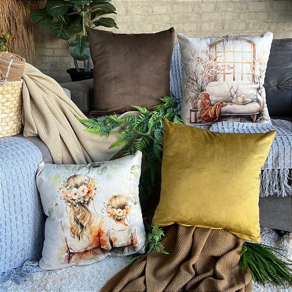 Capa de Almofada Veludo Estampada 45x45 (girl)