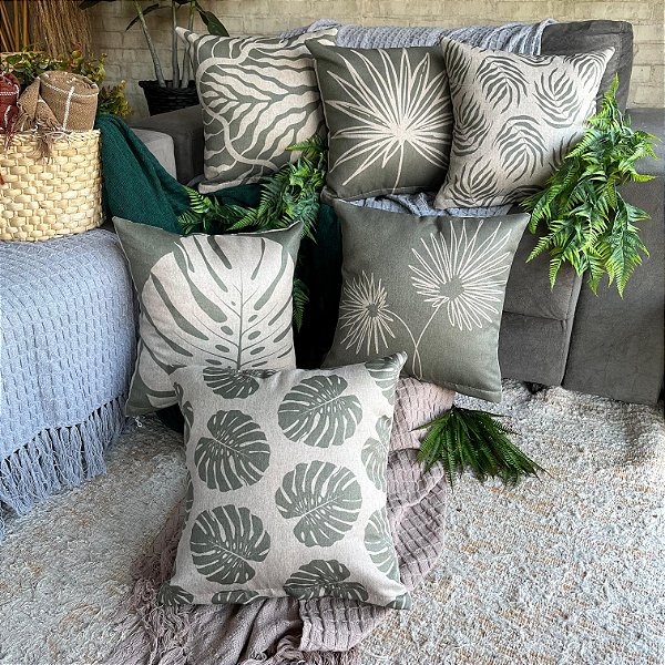 Capa de Almofada bella Estampada 45x45 (folhagem verde menta)