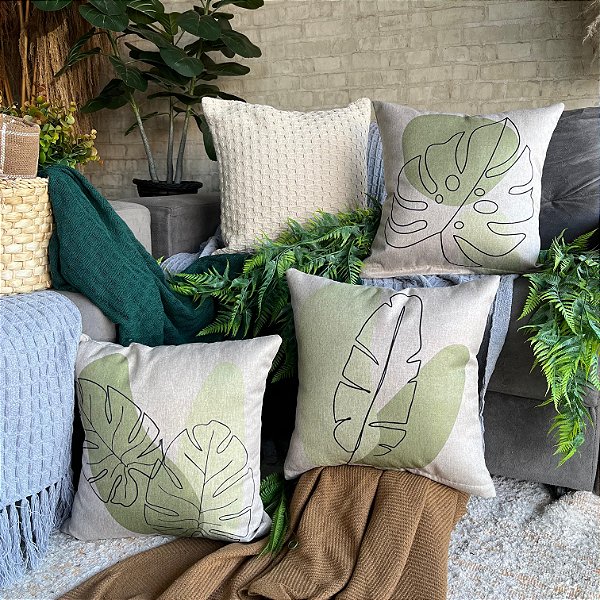 Capa de Almofada bella Estampada 45x45 (folhagem verde)