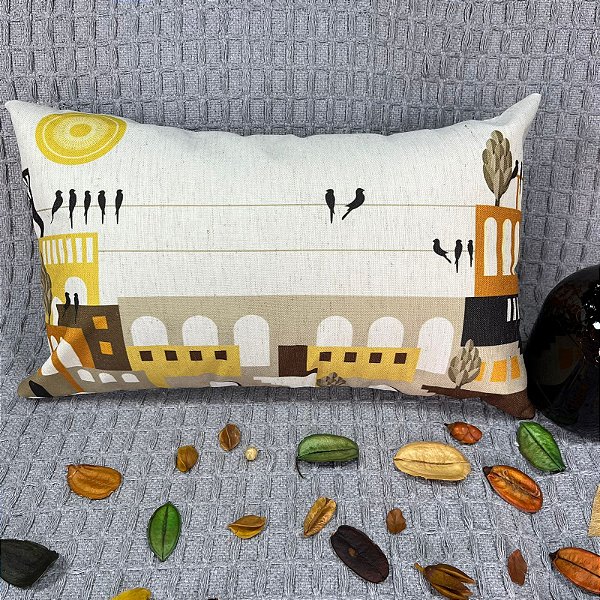 Capa Baguete linho Estampada 30x50 (birds)