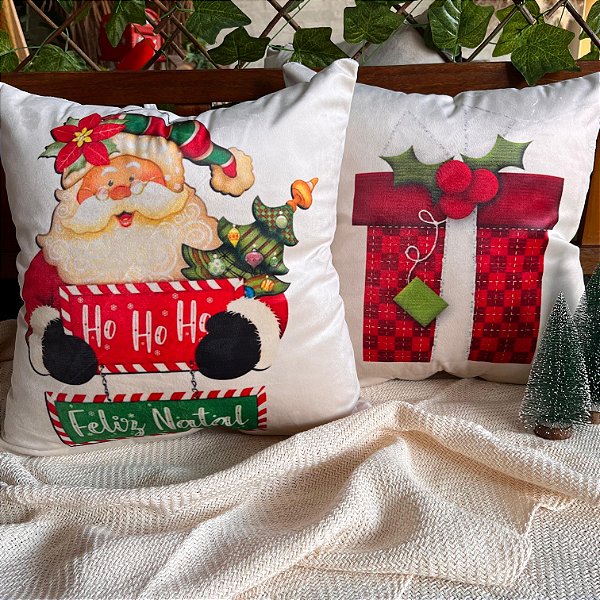 Capa para almofada "Natalina " estampada de veludo ( 45x45 ) kit 1