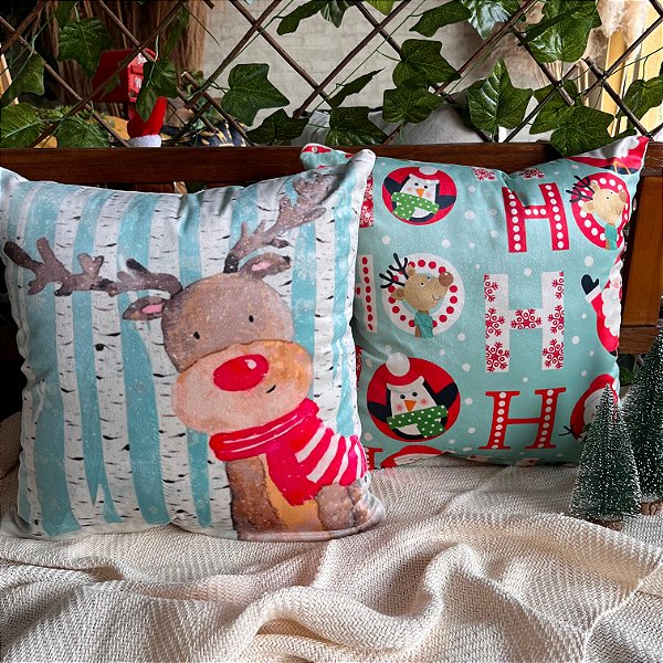 Capa para almofada "Natalina " estampada de veludo ( 45x45 ) KIT 3