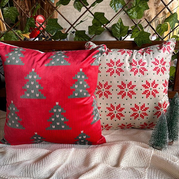 Capa para almofada "Natalina " estampada de veludo ( 45x45 ) KIT 9