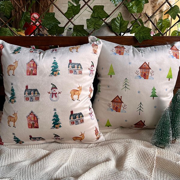 Capa para almofada "Natalina " estampada de veludo ( 45x45 ) KIT 10