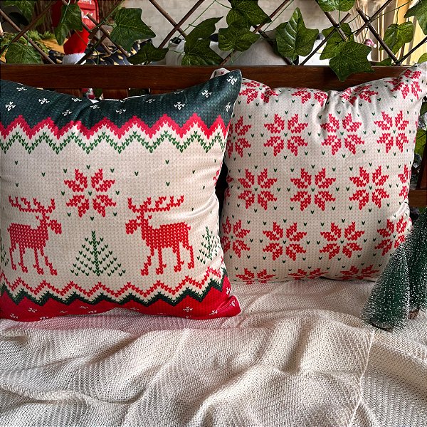 Capa para almofada "Natalina " estampada de veludo ( 45x45 ) KIT 11