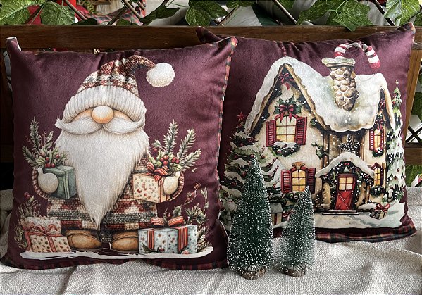 Capa para almofada "Natalina " estampada de veludo ( 45x45 ) KIT 12