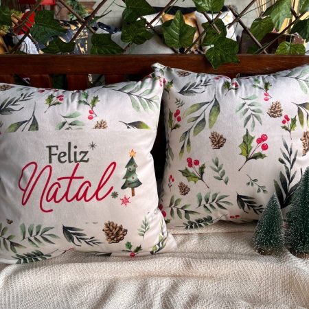Capa para almofada "Natalina " estampada de veludo ( 45x45 ) KIT 19