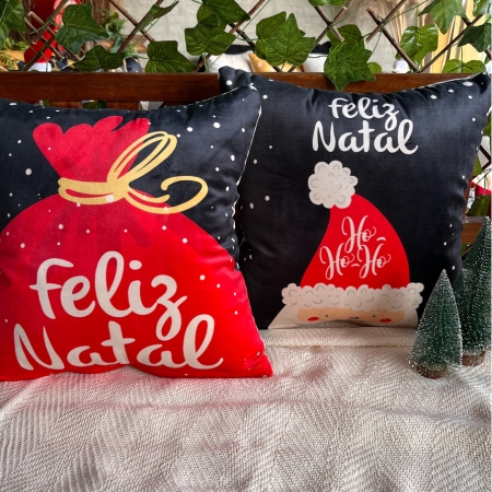 Capa para almofada "Natalina " estampada de veludo ( 45x45 ) KIT 23