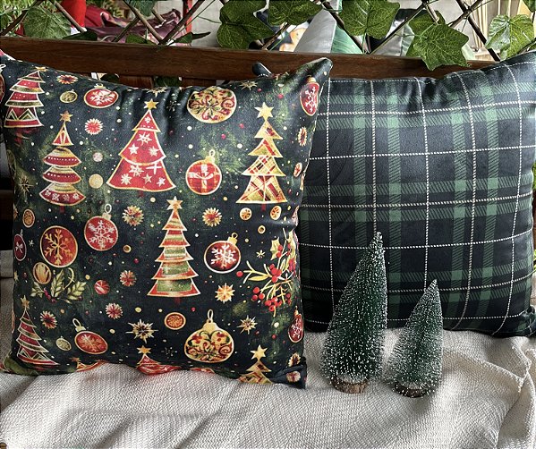 Capa para almofada "Natalina " estampada de veludo ( 45x45 ) KIT 27