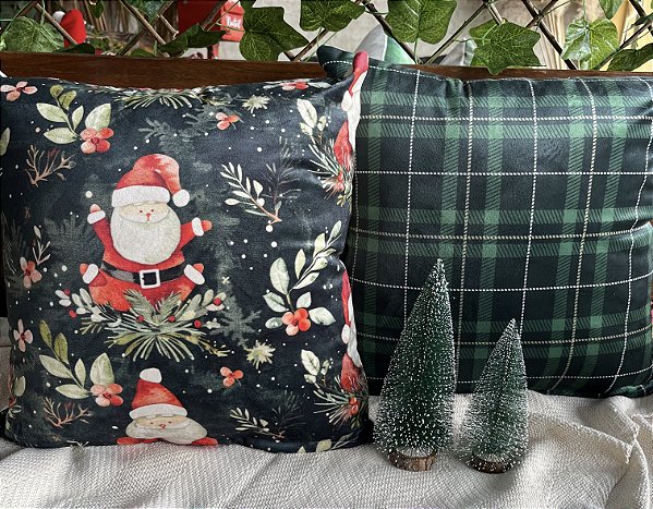 Capa para almofada "Natalina " estampada de veludo ( 45x45 ) kit 28
