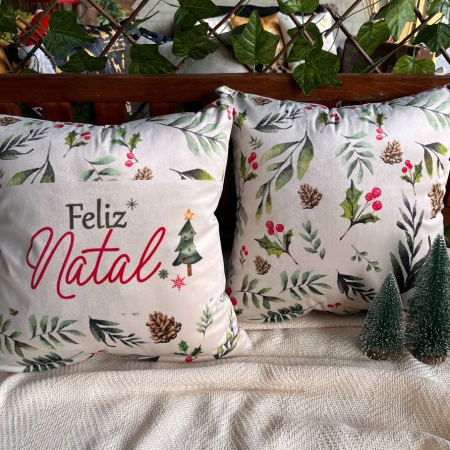 Capa para almofada "Natalina " estampada de veludo ( 45x45 ) KIT 34