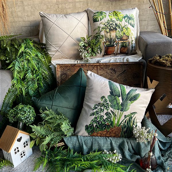 Capas para almofadas de veludo estampado (45x45) kit com 4 peças