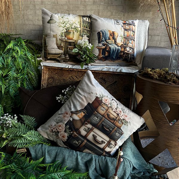 Capas para almofadas de veludo estampado (45x45) kit com 4 peças
