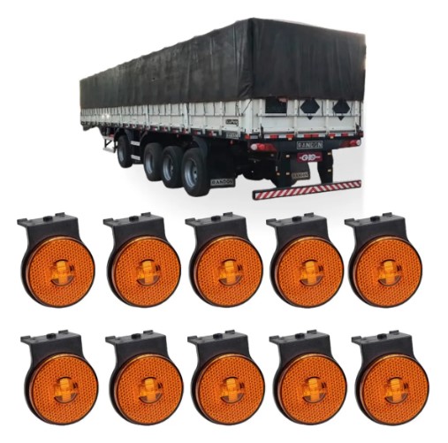 10 Lanternas Lateral Led Amarela Caminhão Carreta C/suporte