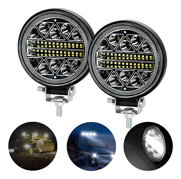 Par Farol de Milha LED 102W Redondo 20mm Alta Potência