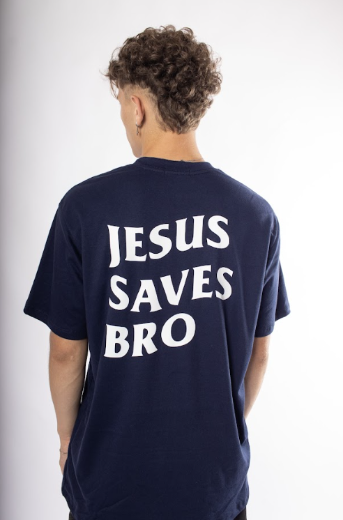 HERE I AMⓇ JESUS SAVES BRO AZUL MARINHO UNISSEX