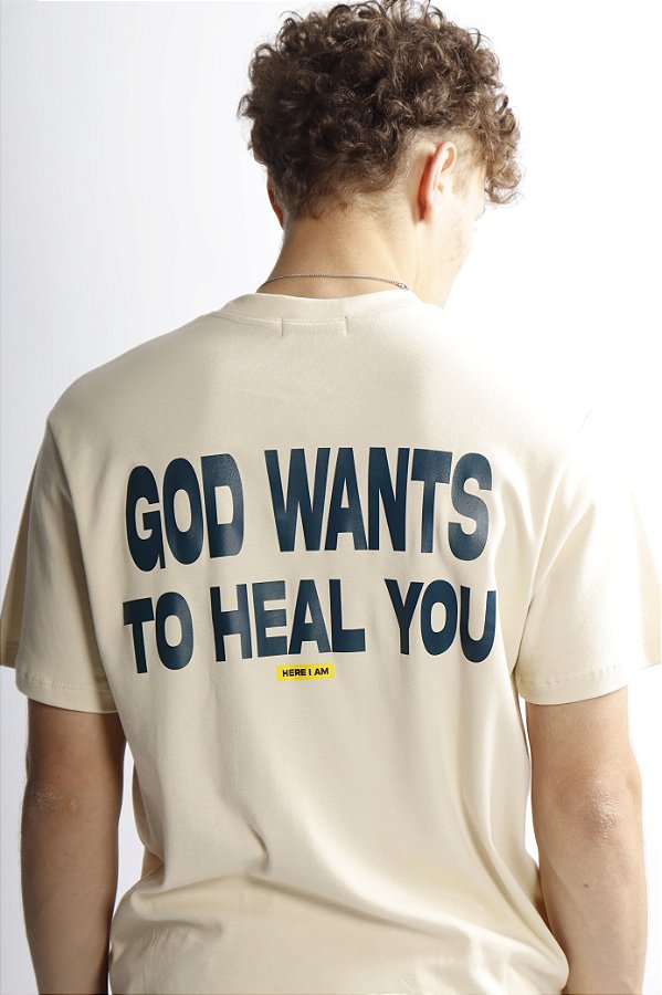 HERE I AMⓇ GOD WANTS TO HEAL YOU CAQUI COM AZUL UNISSEX