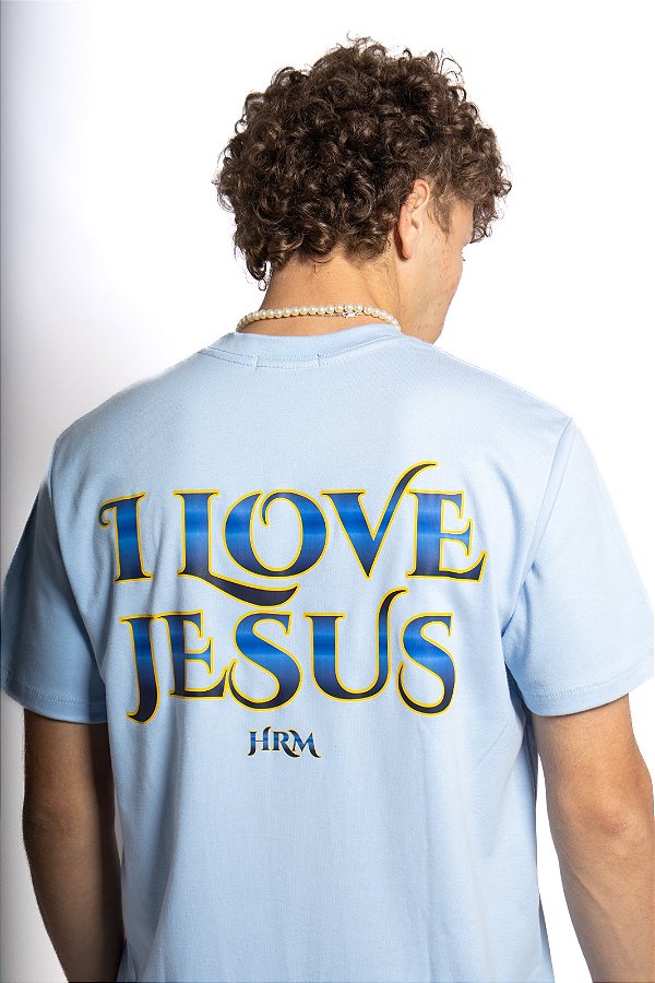 T-SHIRT I LOVE JESUS AZUL UNISSEX TRADICIONAL PREMIUM