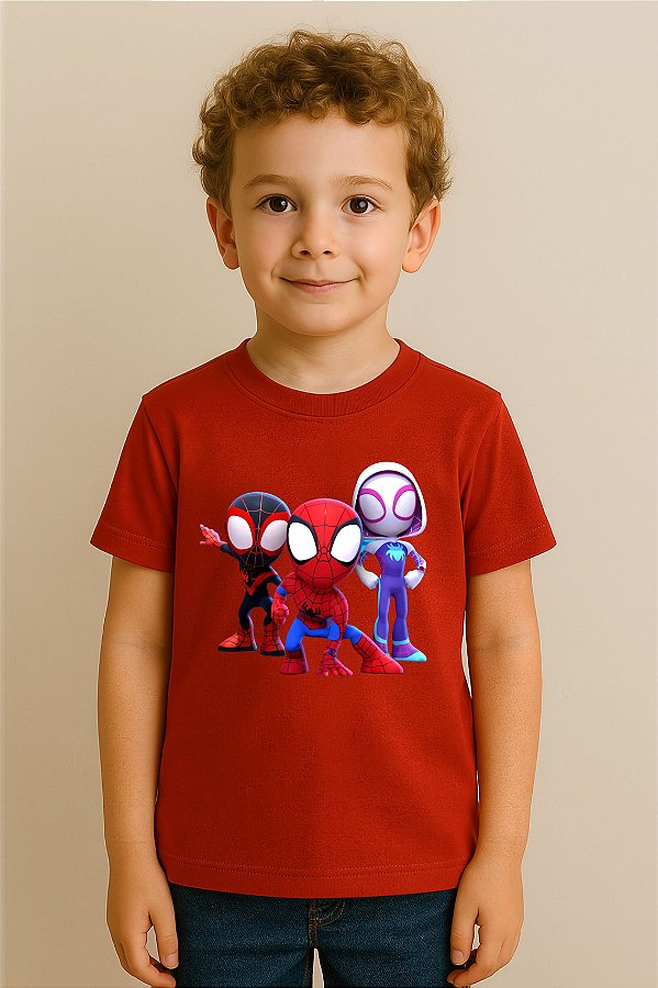 Camiseta Infantil Homem-Aranha, Miles e Spide-Woman