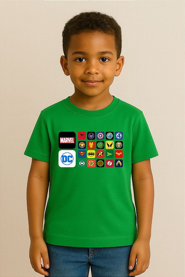 Camiseta Infantil Marvel e DC