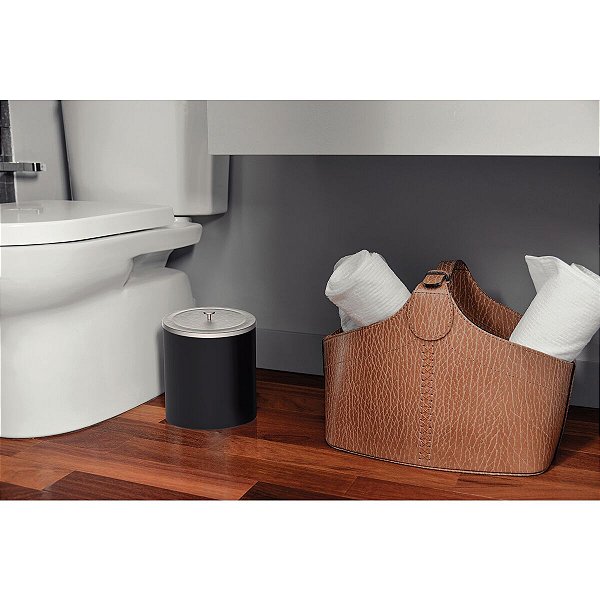 Lixeira Preta Inox Banheiro Escritório 5 Tramontina 94540025